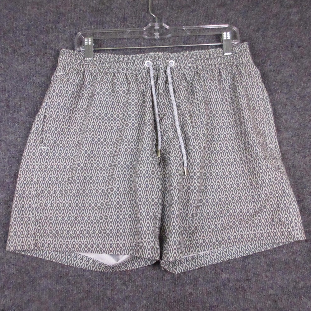 Free Planet Swim Shorts Mens Medium Gray Geometric Print Trunks Lined Drawstring